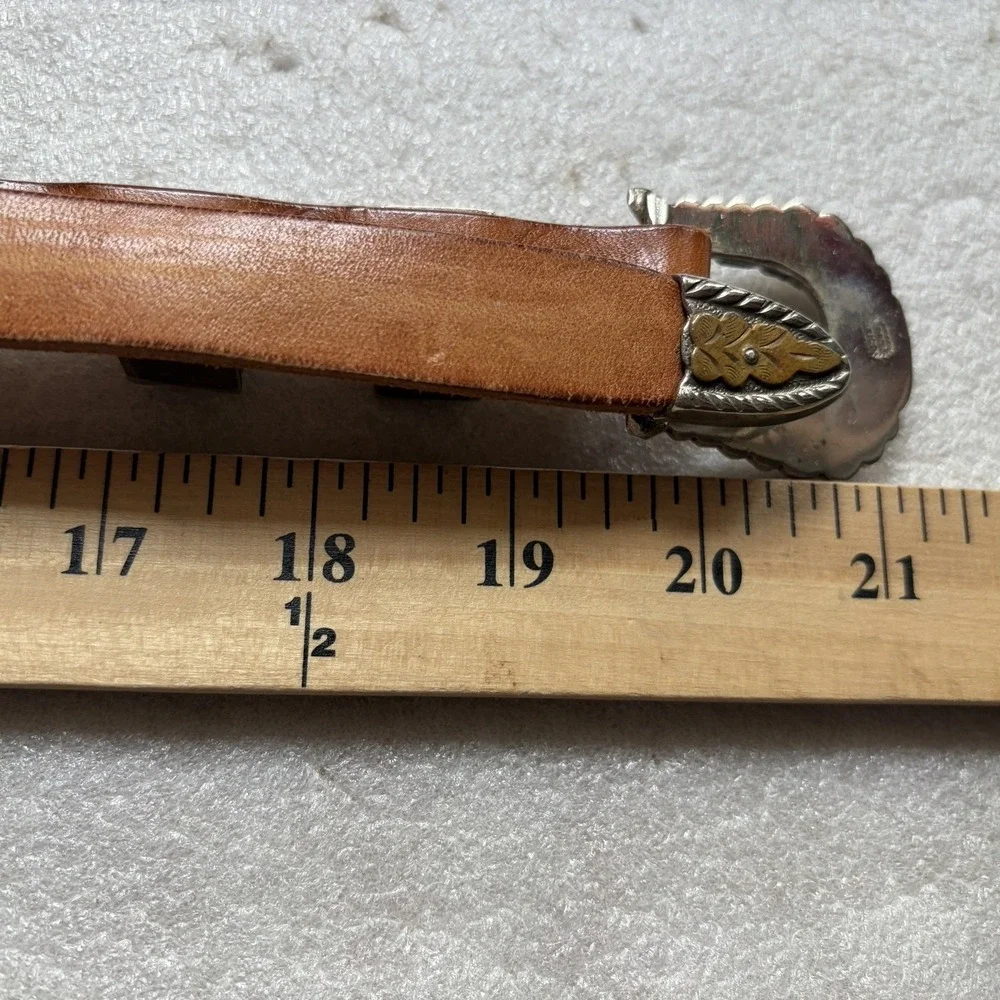 Vintage‎ Handmade 70s Leather Belt Women L Brown Alpaca Mexico Buckle Southwest